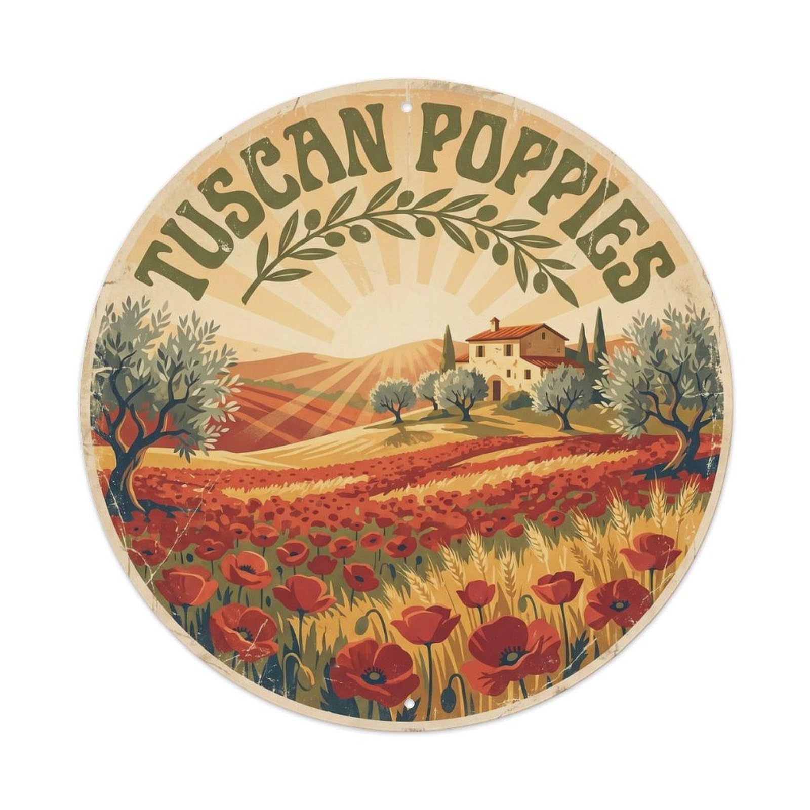 Vintage Travel Tuscan Poppy Fields Metal Tin Sign