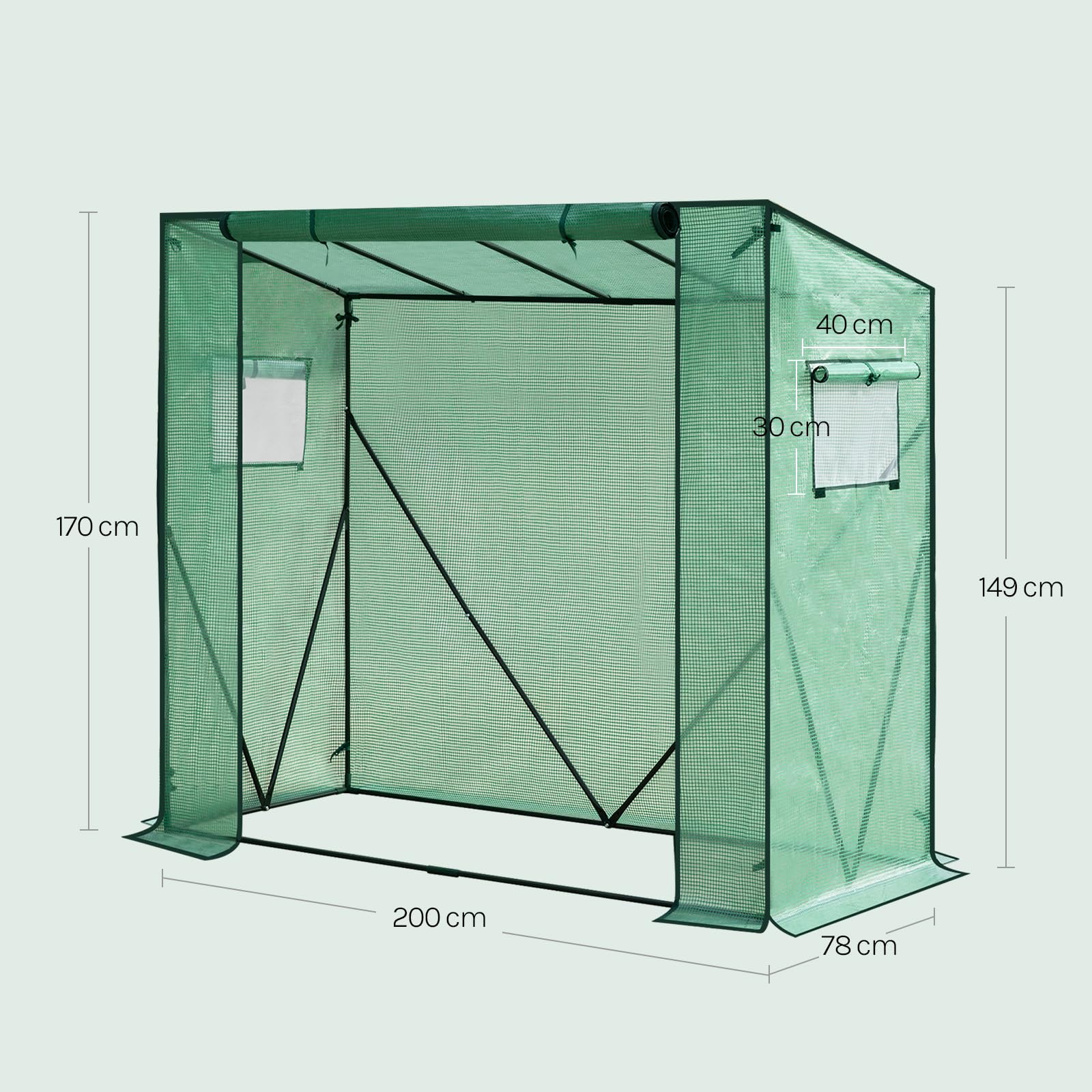WOLTU Foliengewächshaus 130 g/m², PE halbtransparente Tomatengewächshaus, Plane wasserdicht wetterfest Mehrzwecktreibhaus Pflanzenhaus, Garten, Terrasse, Hinterhof, 200x77x146/169 cm, Grün