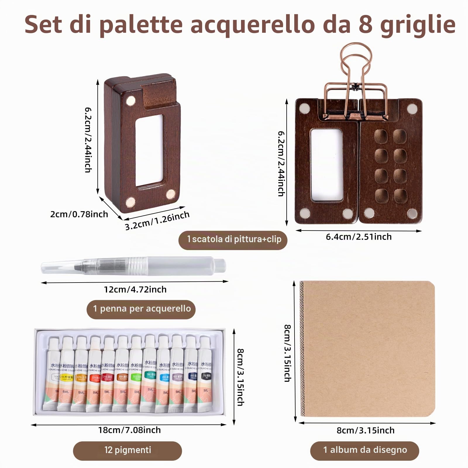 Mini Tavole Per Acquerelli: Tavolozza Portatile Da Disegno Tavolozza Per Acquerelli Da Viaggio - Set Da Viaggio Ad Acquerello Con 8 Scomparti, Quaderno Di Schizzi, Taccuino Dipinto