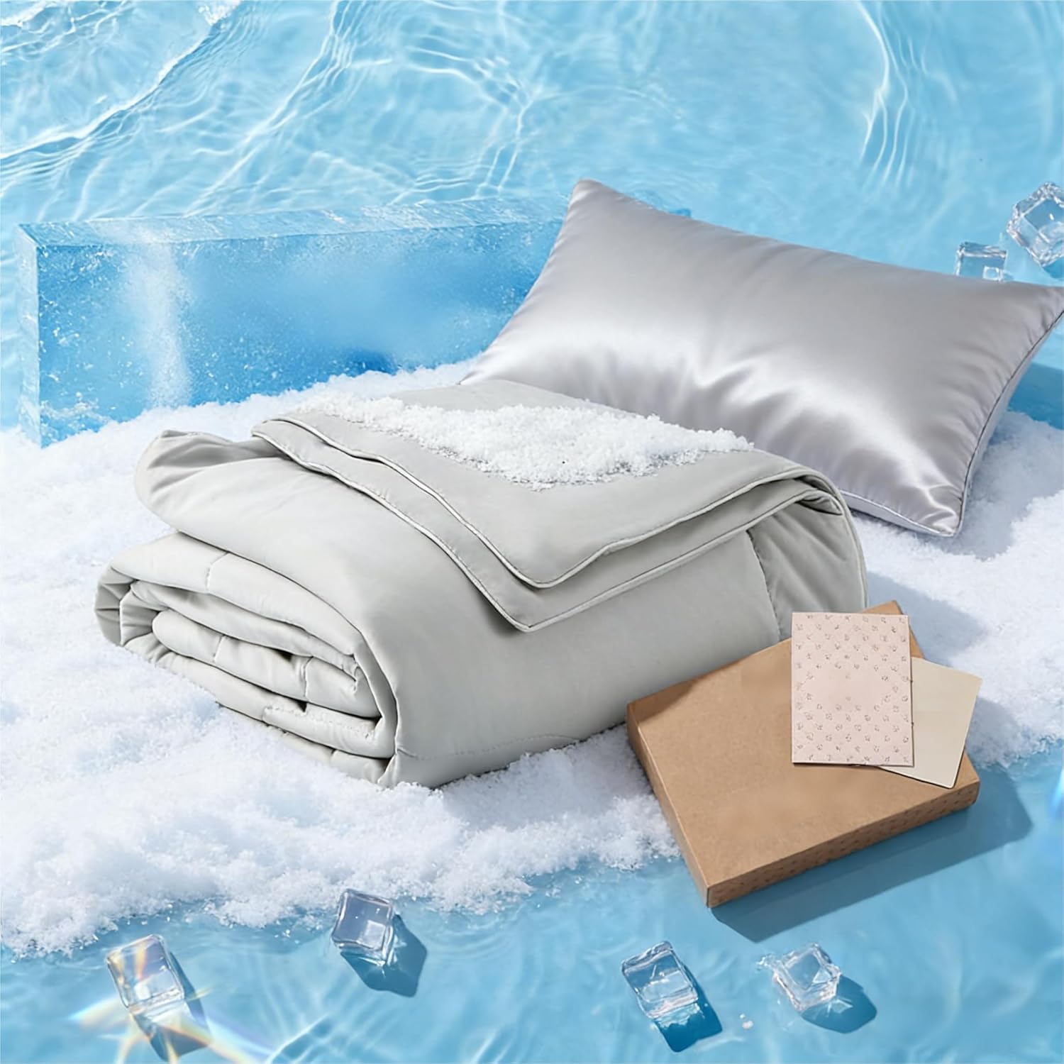 Bedsure Cooling Comforter Bundle Cooling Pillow Cases, Cooling Blanket for Hot Sleepers, 2 Pack Silky Pillowcases Infused with HA & Ceramides for Skin & Hair, Grey, King