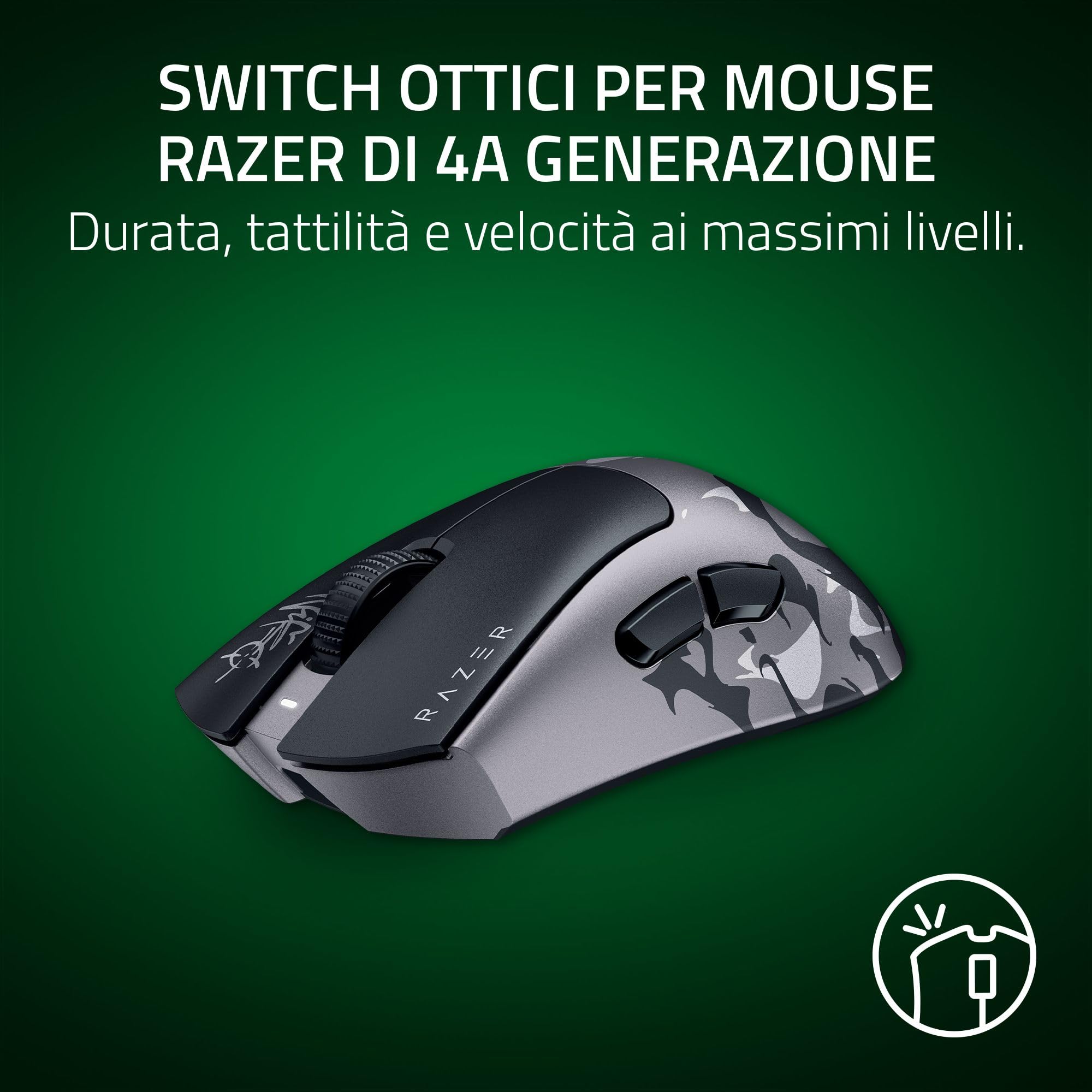 Razer DeathAdder V4 Pro NiKo Edition - Mouse senza fili ergonomico per eSport ultraleggero - 57 g - 2,4 GHz Hyperspeed - Focus Pro 45K Sensore - 8K Hz Polling - Ottici Switches Gen-4 - PC/Mac | NiKo