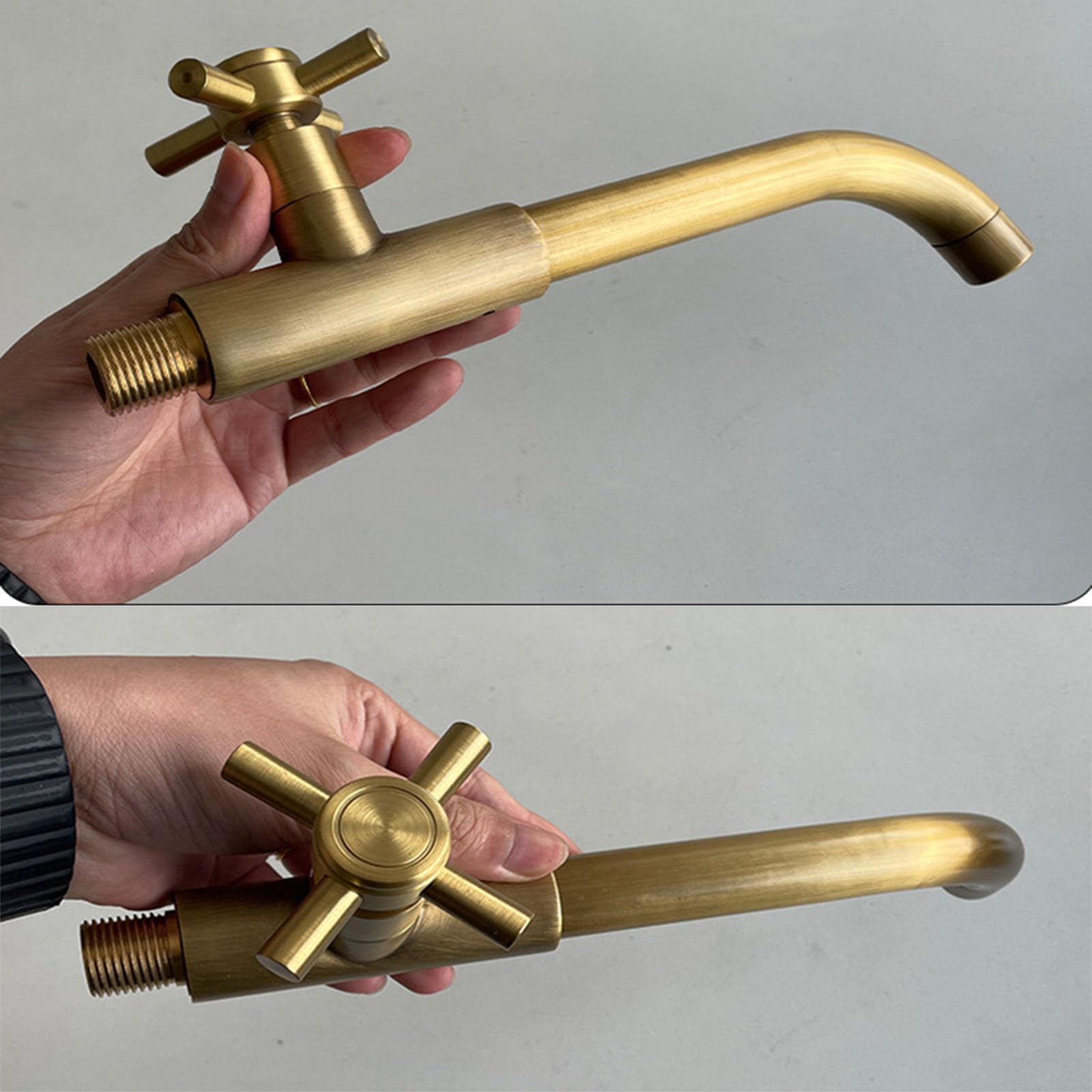 Grifos para Lavabos de Baño Antiguo Grifo de Fregadero de Latón Grifo de Lavabo Agua Fria de Pared Grifo Cocina Fregadero Caño Largo Grifo Giratorio,Color Antiguo,23Cm