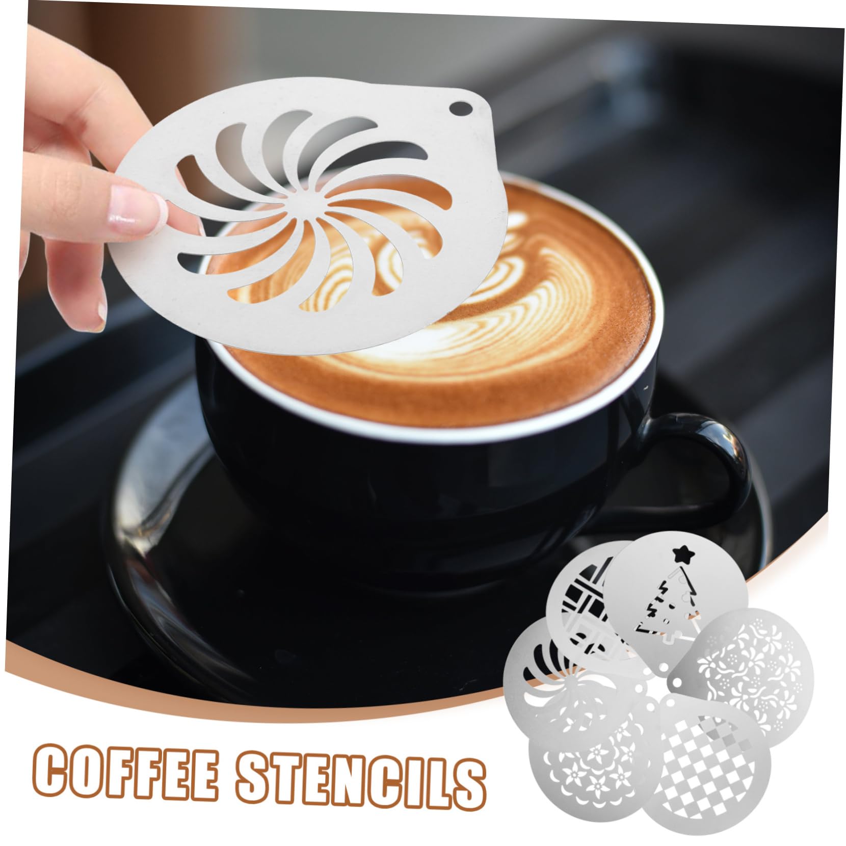 Ciieeo 3juegos Plantillas De Café Inoxidable Para Decoración De Latte y Cappuccino Moldes Reutilizables Para Arte De Leche Fácil De Limpiar y Usar