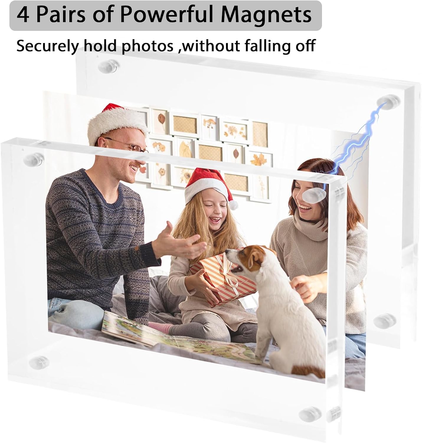 Acrylic Picture Frame 5x7, Double Sided Photo Frames for Refrigerator with Magnetic Corners, Transparent Acrylic Frame for Desk or Tabletop Display Family,Wedding, Baby Pictures(3 Pack)