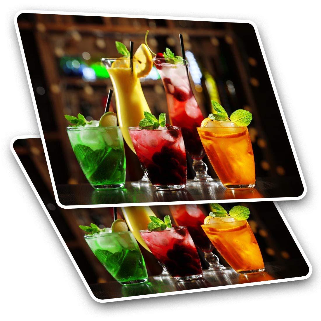 Rectangle Stickers (Set of 2) 10cm - Cocktail Drinks Glasses Bar Pub Decals for Laptops,Tablets,Luggage,Scrap Booking,Fridges, 21607