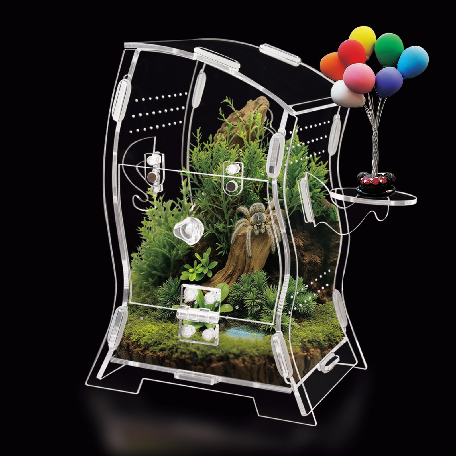 Jumping Spider Enclosure Kit (Clear or Black), 3.15x3.15x5.6 Inch Acrylic Terrarium with Magnetic Lock &amp; Feeding Hole, Escape-Proof Mini Habitat for Tarantula, Mantis, Reptiles (Transparent Color-2)