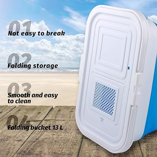 Miniatura 9 de Cubo de pesca de 13 litros con mini bomba de oxígeno, plegable, portátil, plegable, minnow, caja contenedor de peces vivos con malla transpirable,
