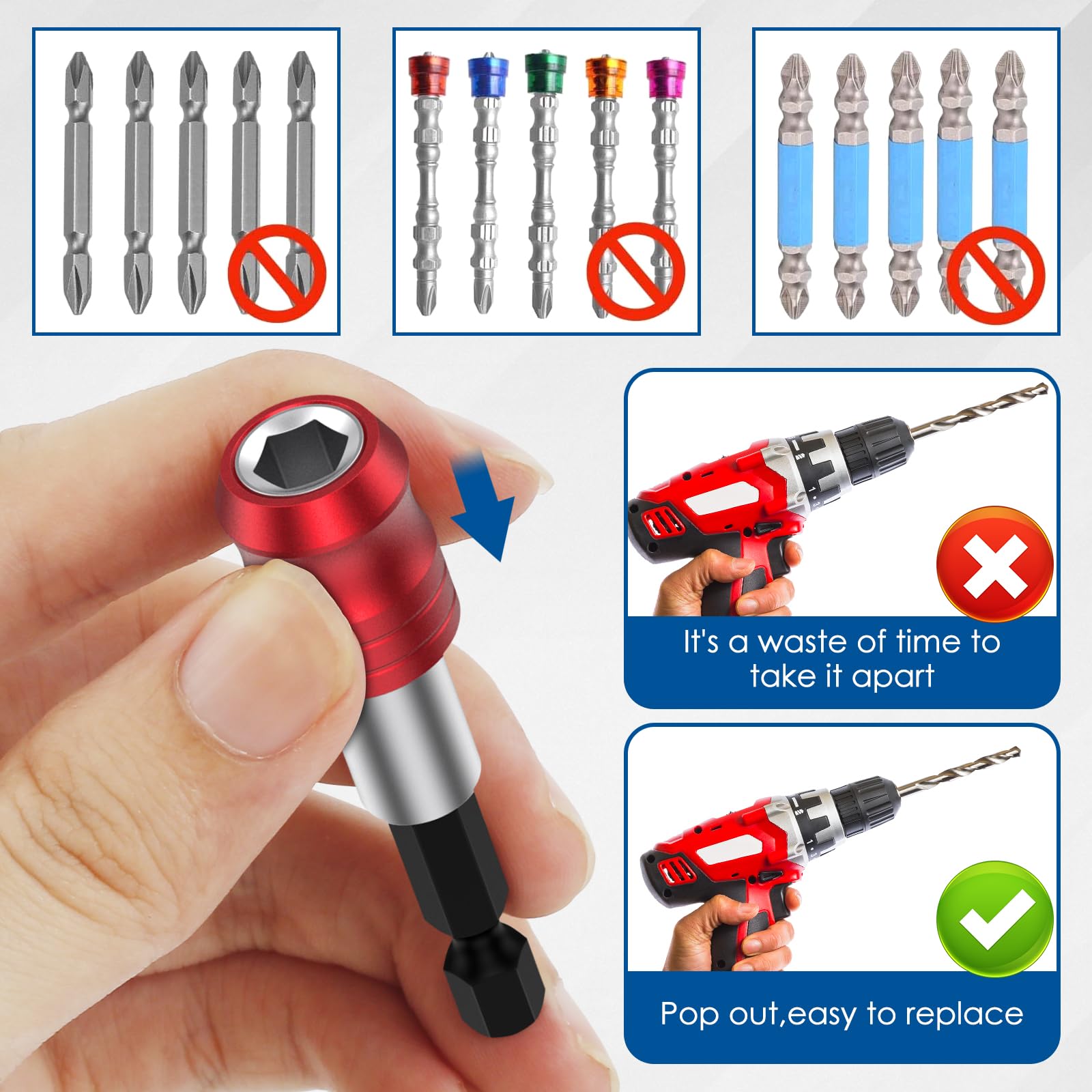 LZVXTYM 12-Pack 1/4" Hex Shank Bit Holders With Carabiner - Quick-Change Aluminum Extension Bars For Drill & Screwdriver Bits - View #9