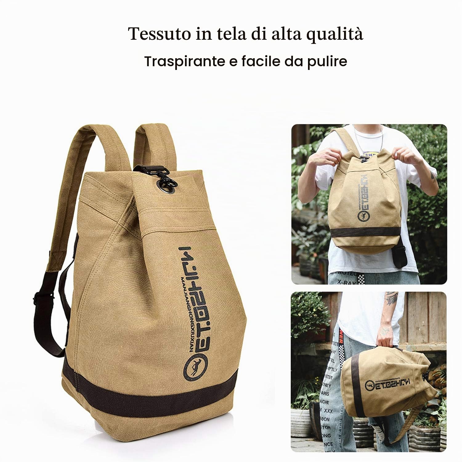 FANDARE Retro Zaini Tela Zainetto porta PC Cartelle Zaino Scuola Adolescente Borsa da scuola Borse a Zaino Zainetti Daypacks per Uomo Donna All'aperto Viaggio Escursionismo Camping Cachi