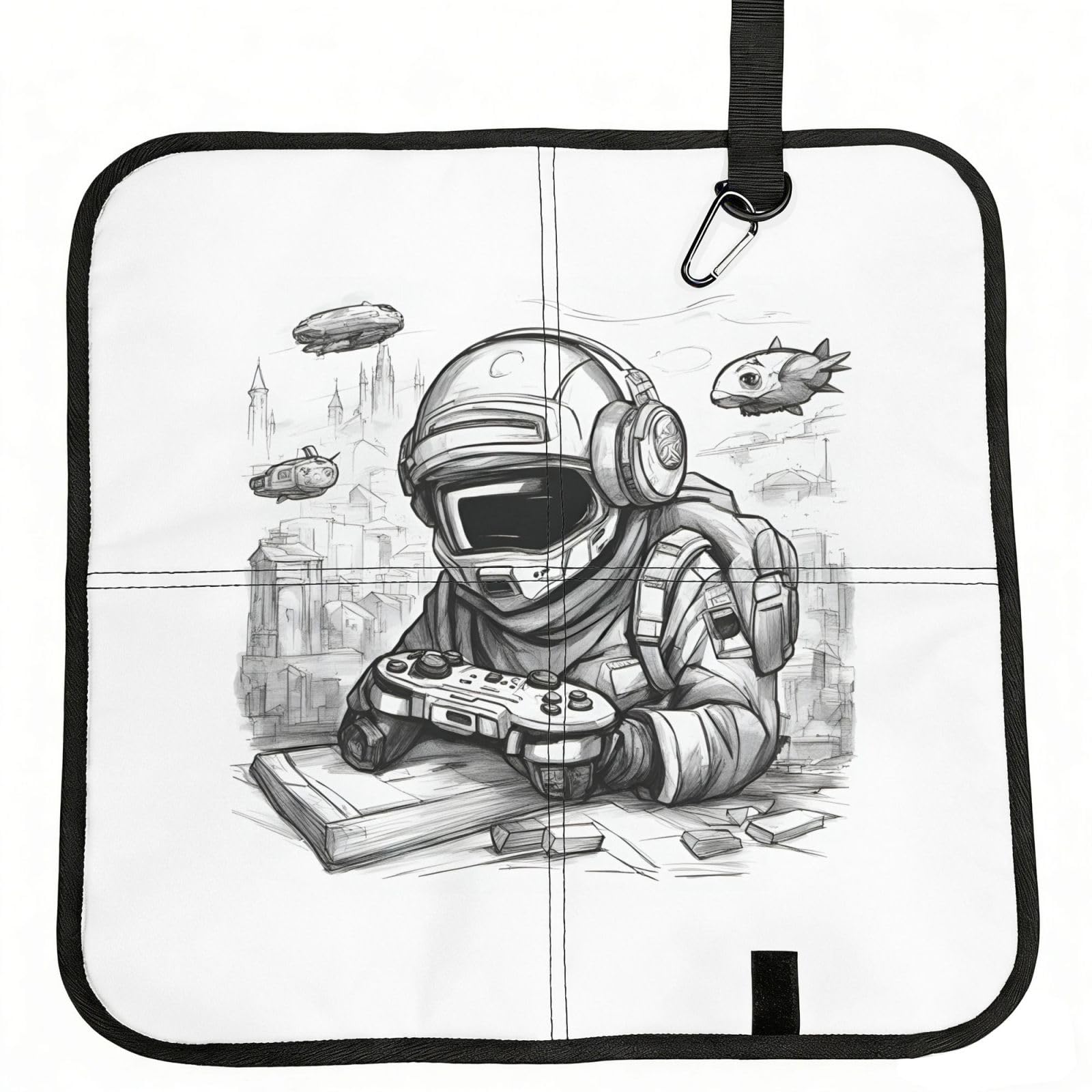 NImongt Monochrome Sketch Style Gaming Print Portable Chair Pad Foldable Seat Cushion Outdoor Seating Office Picnic Camping