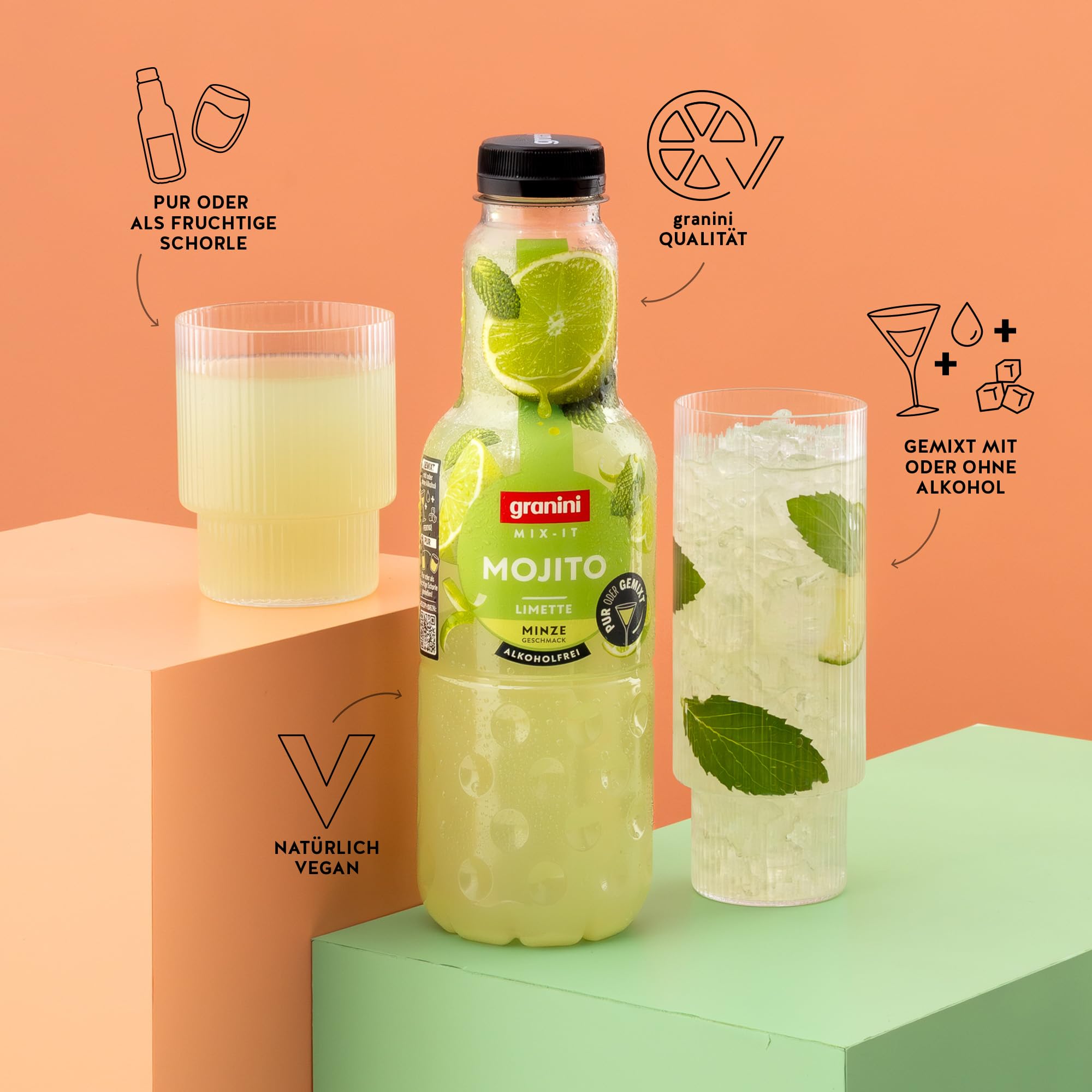 granini MIX-IT Mojito (6 x 0,75L), Limette Minze Fruchtsaftgetränk, Mocktail, Party-Drink, vegan, laktosefrei, mit Pfand