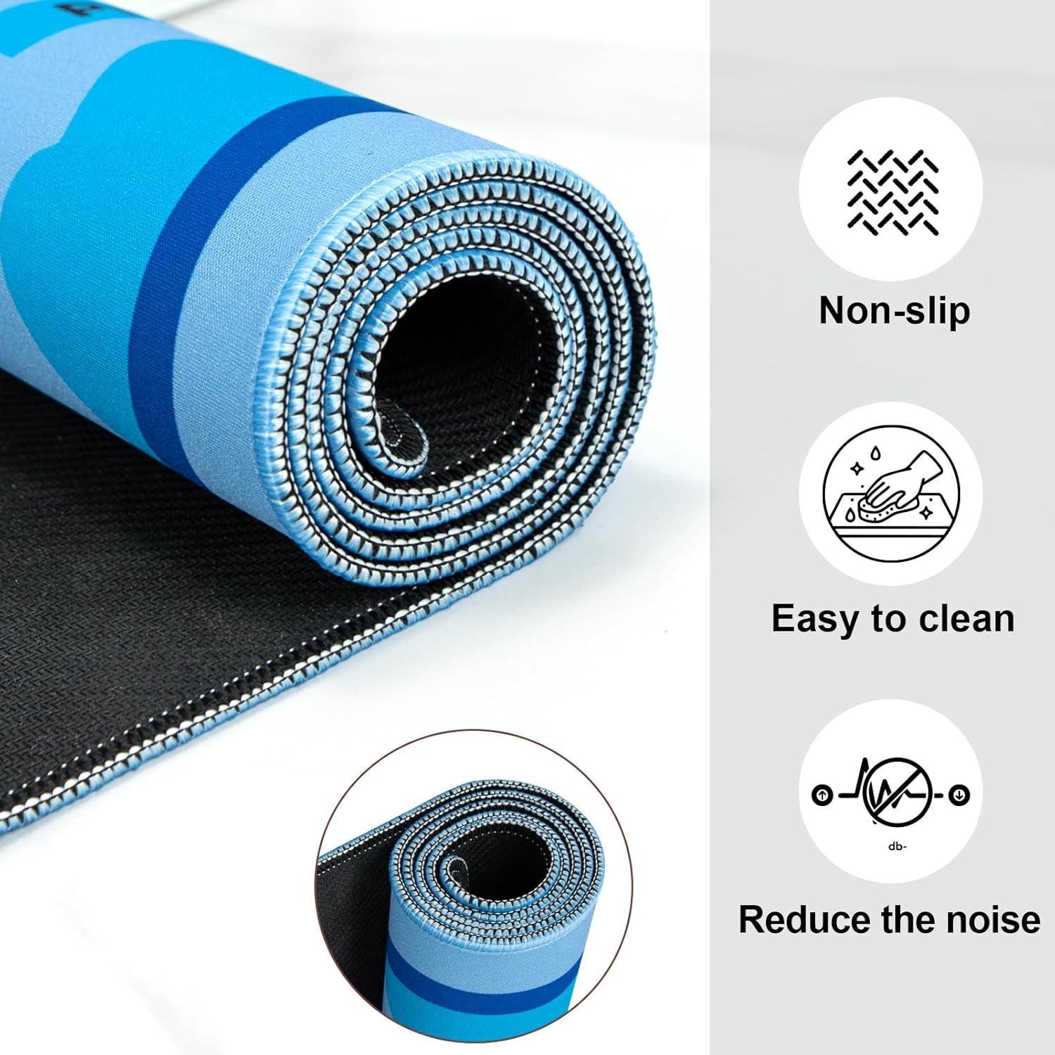 Mahjong Mat for Table, 33x33 Inch Neoprene Mahjong Mat with Rules, Non-Slip Noise Reduction Mah Jongg Mat with Carrying Bag and 3 Dice for Card, Board, Poker, Tile Games, Dominoes (Blue)