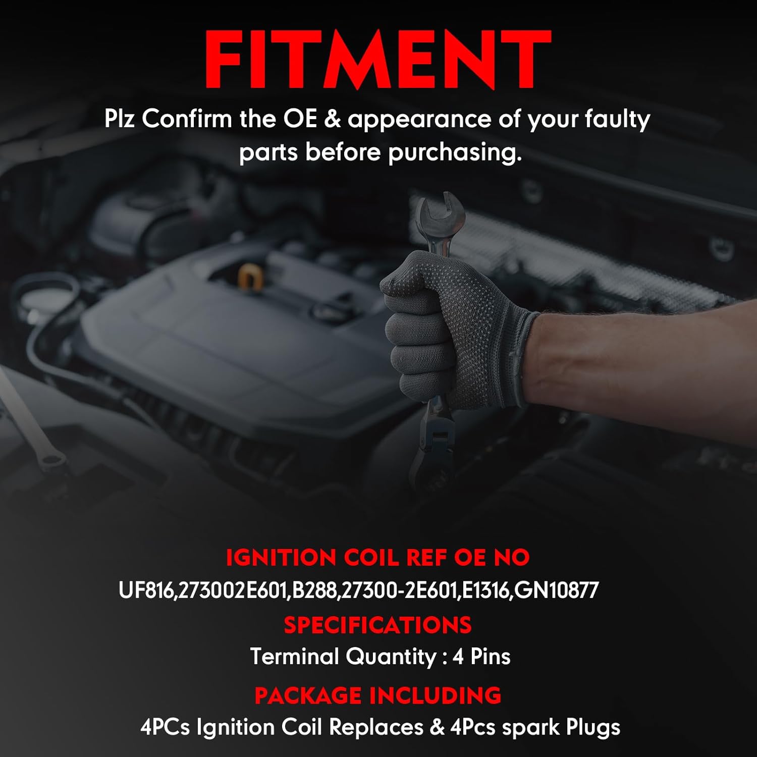 UF816 Ignition Coil Packs & Spark Plugs Compatible with 2016-2021 Hyundai Elantra Kona Sonata Hybrid Veloster Kia Forte Optima Hybrid Soul 2.0L Replace# 27300-2E601 49137 GN10877，Set of 4