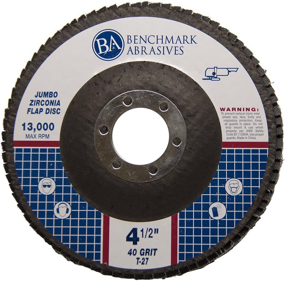 Benchmark Abrasives 4.5" x 7/8" Premium High Density Jumbo Zirconia Type 27 Flap Disc 40 Grit - 10 Pack : Industrial & Scientific