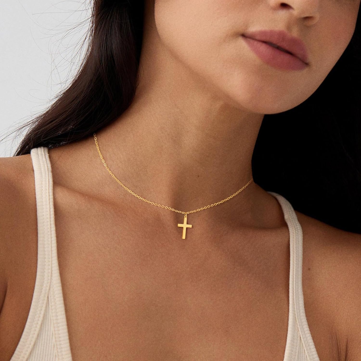 LEXODY Cross Necklace for Women, 14K Gold Silver Plated Dainty Small Cubic Zirconia Cross Pendant Necklace Simple Trendy Gold Diamond Choker Faith Jewelry Religious Minimalist Gift - Image 4
