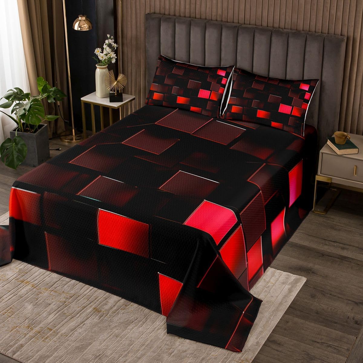 Homewish Pink Pixelated Grid Quilt Sets Twin Size,Video Games Bedspread Coverlet 2Pcs for Kids Girls Boys Room Decor,Video Games Quilts Set Geometric Patchwork Bedding Comforter,1 Pillowcase