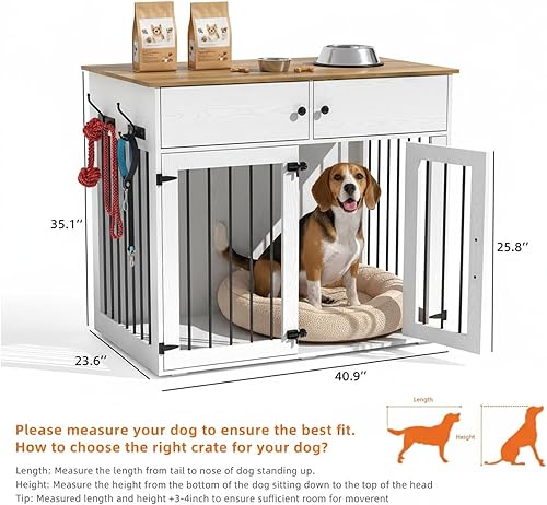 Miniatura 2 de Perrera de madera para perros de 41 pulgadas, muebles para perros con muebles estilo jaulas y mesa para perros medianos, divisor extraíble, puertas