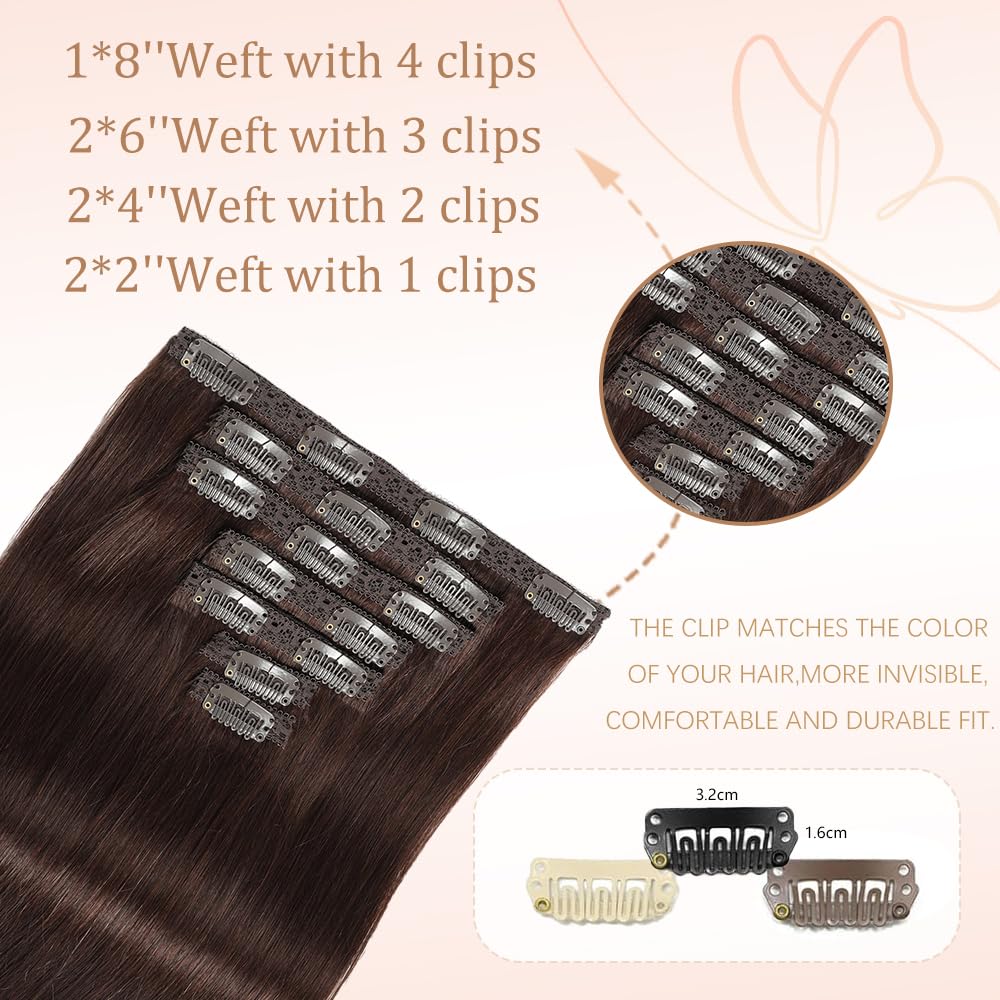 HotLulana Extension Capelli Veri Clip 7pcs 50cm 120g Marrone Cioccolato Extension Capelli Veri 20 Pollice Extension Capelli Clip Invisible Extension Clip Capelli Veri Clip IN Extension Human Hair 2#