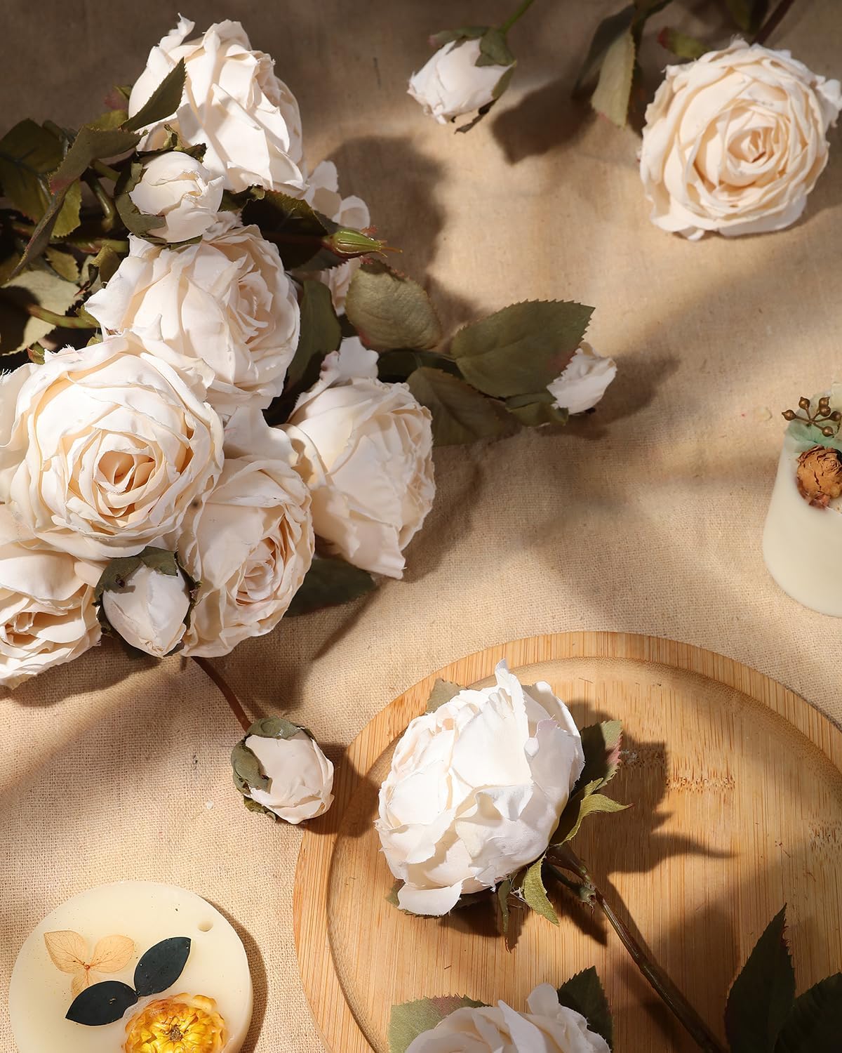 LFF 4Pcs Vintage Artificial Dried Roses with 12 Flowers – Long Stem Silk Roses Bouquet for Vases, Lifelike Faux Flowers for DIY Home, Weddings, Parties Decor (White) - Image 5