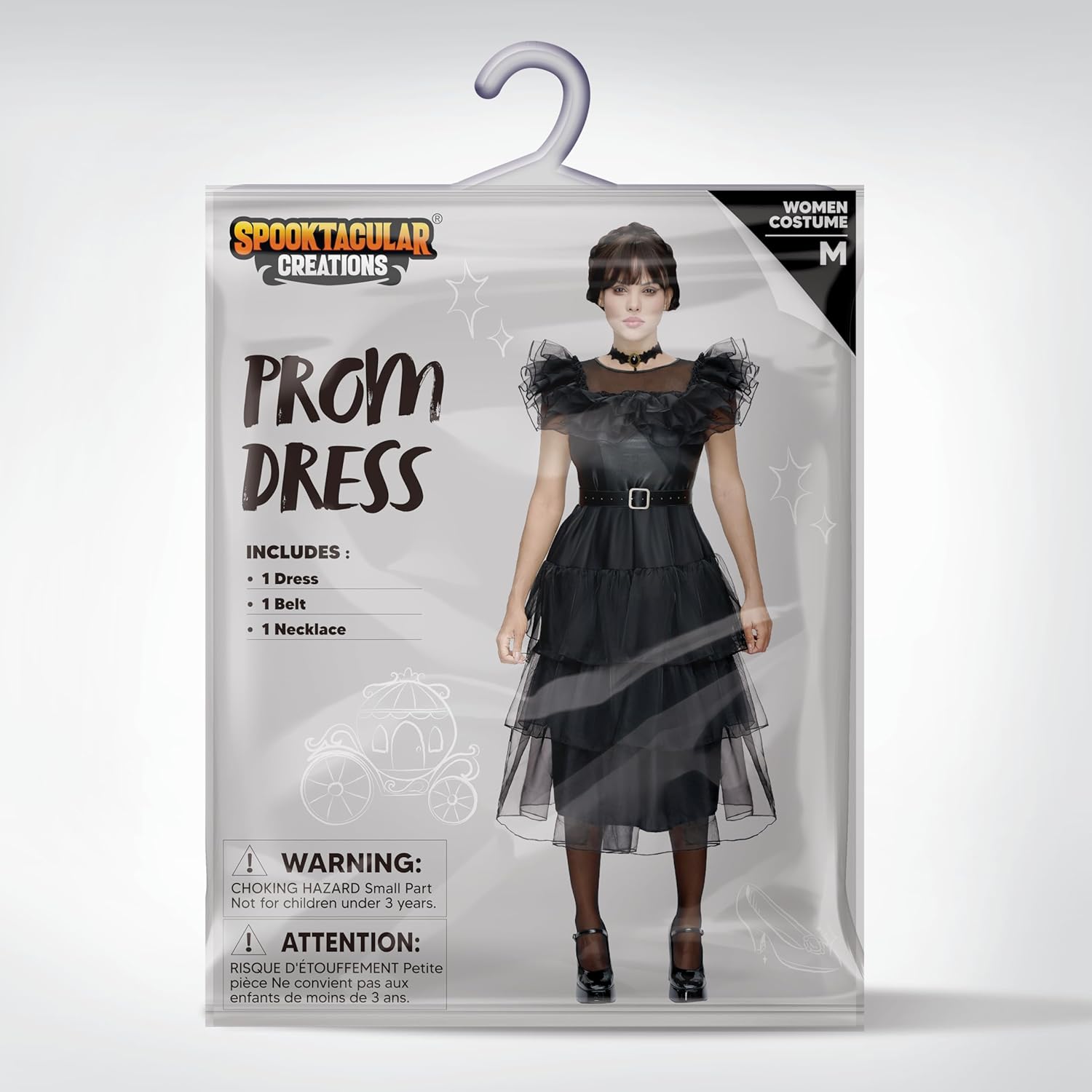 Spooktacular Creations 3 Pcs Halloween Long Black Dress for Women, Long Tulle Lace Dress, Halloween Costumes Women for Cos