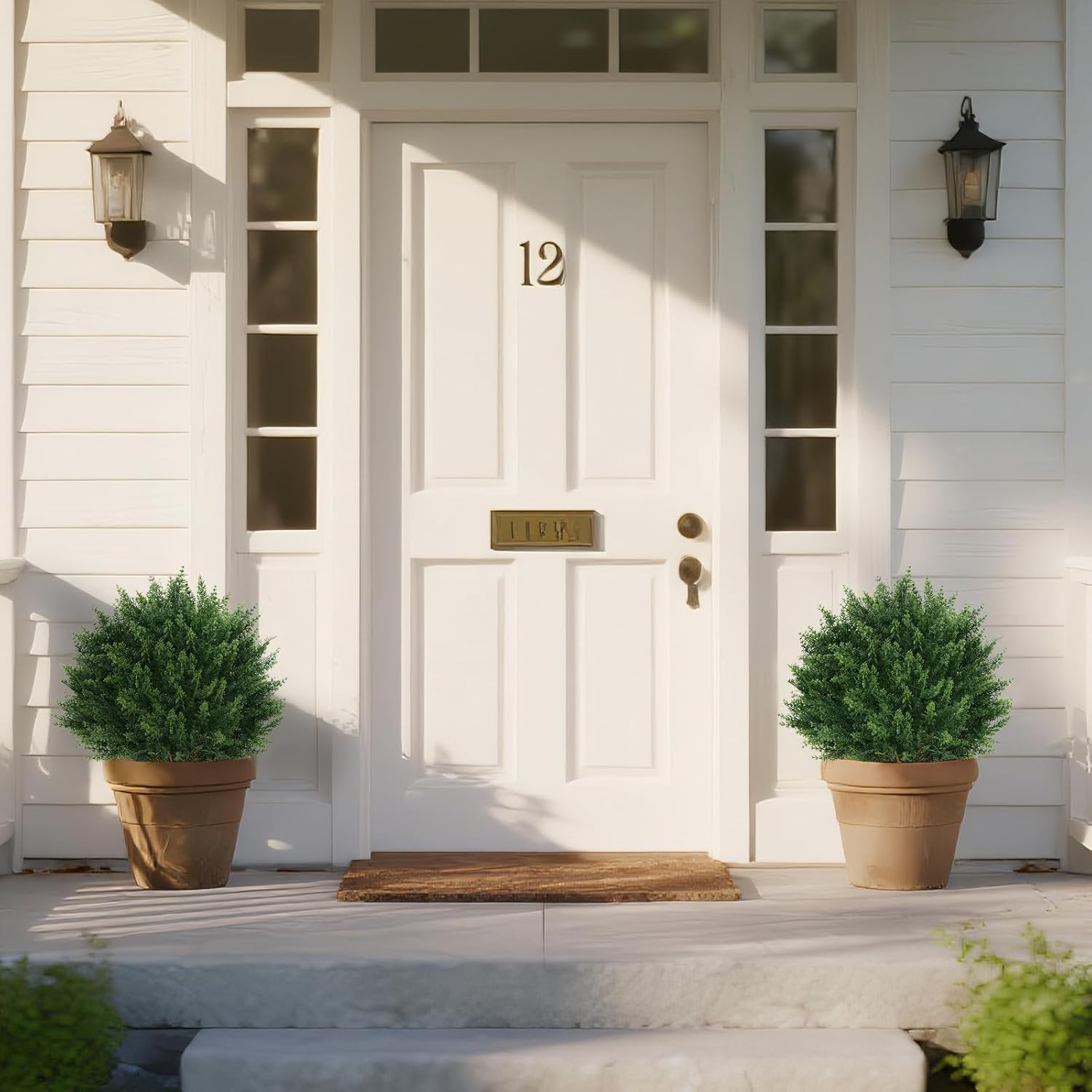 Artificial Set of 2 Cedar Topiary Ball Trees 23" for Outdoors with Ground Spike, UV Resistant Faux Cypress Plants, Evergreen Shrubs Bushes for Front Porch Garden Backyard Decor - Image 2