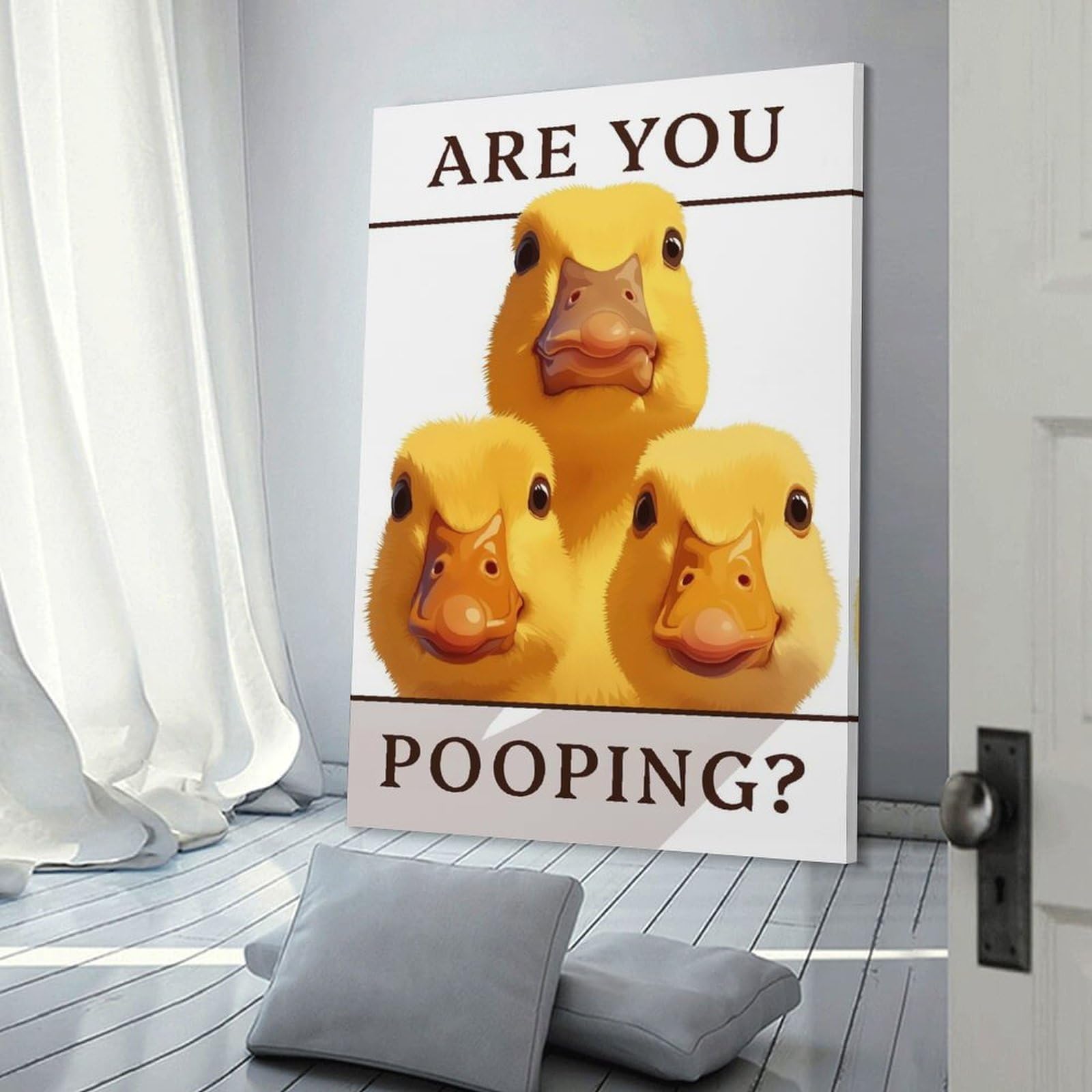 Junmoney Frame-Style-9 Wall Decor Canvas Print Bathroom Invasion - A Ducklings Meme Poster, 24X36inch(60X90cm), For Bedroom, Lounge Or Dressing Area, Stylish Decor For A Restful Room Update