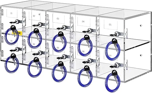 Miniatura 9 de VEVOR Clóset de almacenamiento para teléfono celular, 10 ranuras de material acrílico con cerraduras de puerta y llaves, bolsillo de gabinete