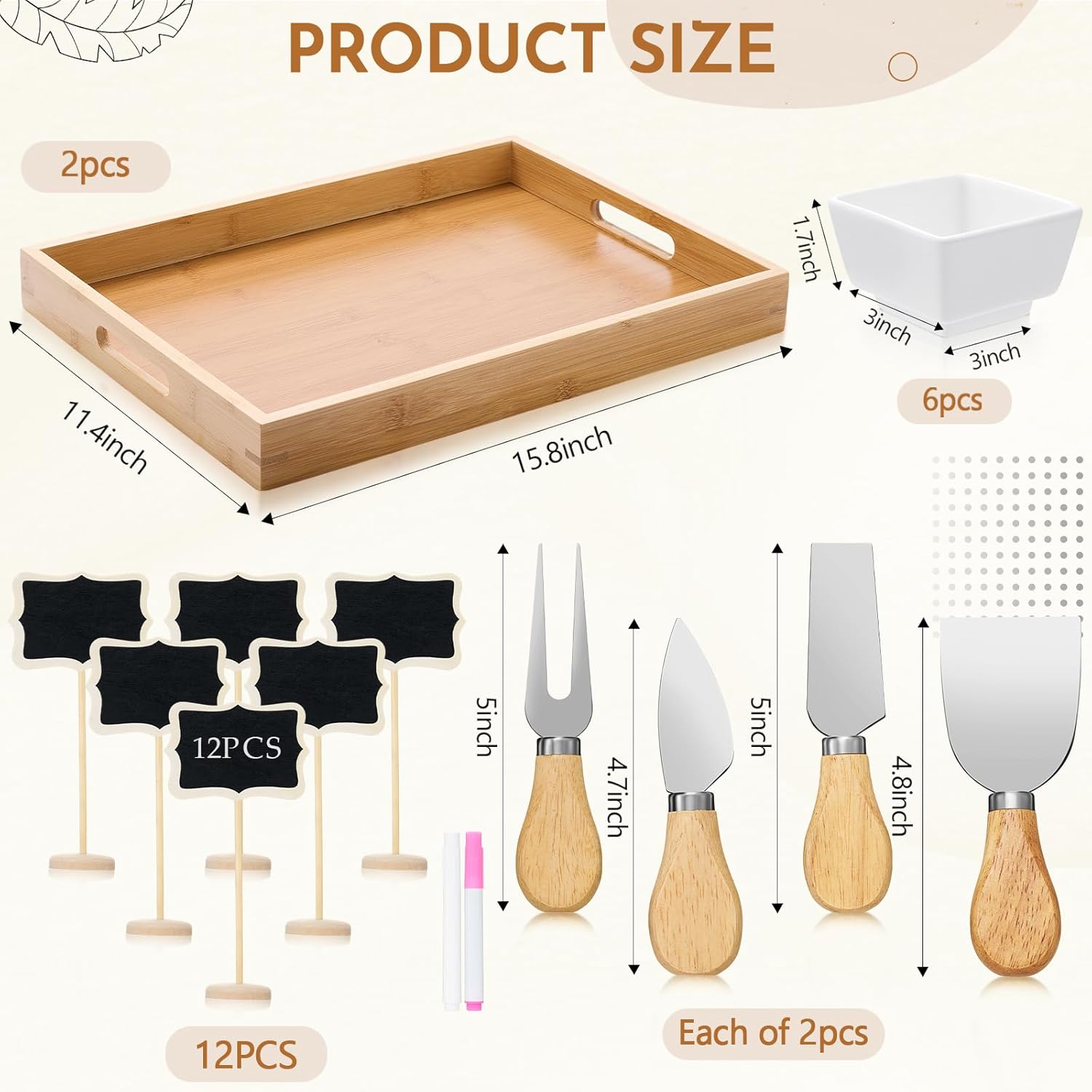 Zhehao 30 Pcs Bamboo Charcuterie Boards Gift Set, Bamboo Cheese Board with Knives, Bowls and Chalkboard Signs for House Warming, Anniversary, Christmas Wedding Gifts and Bridal Shower Gift