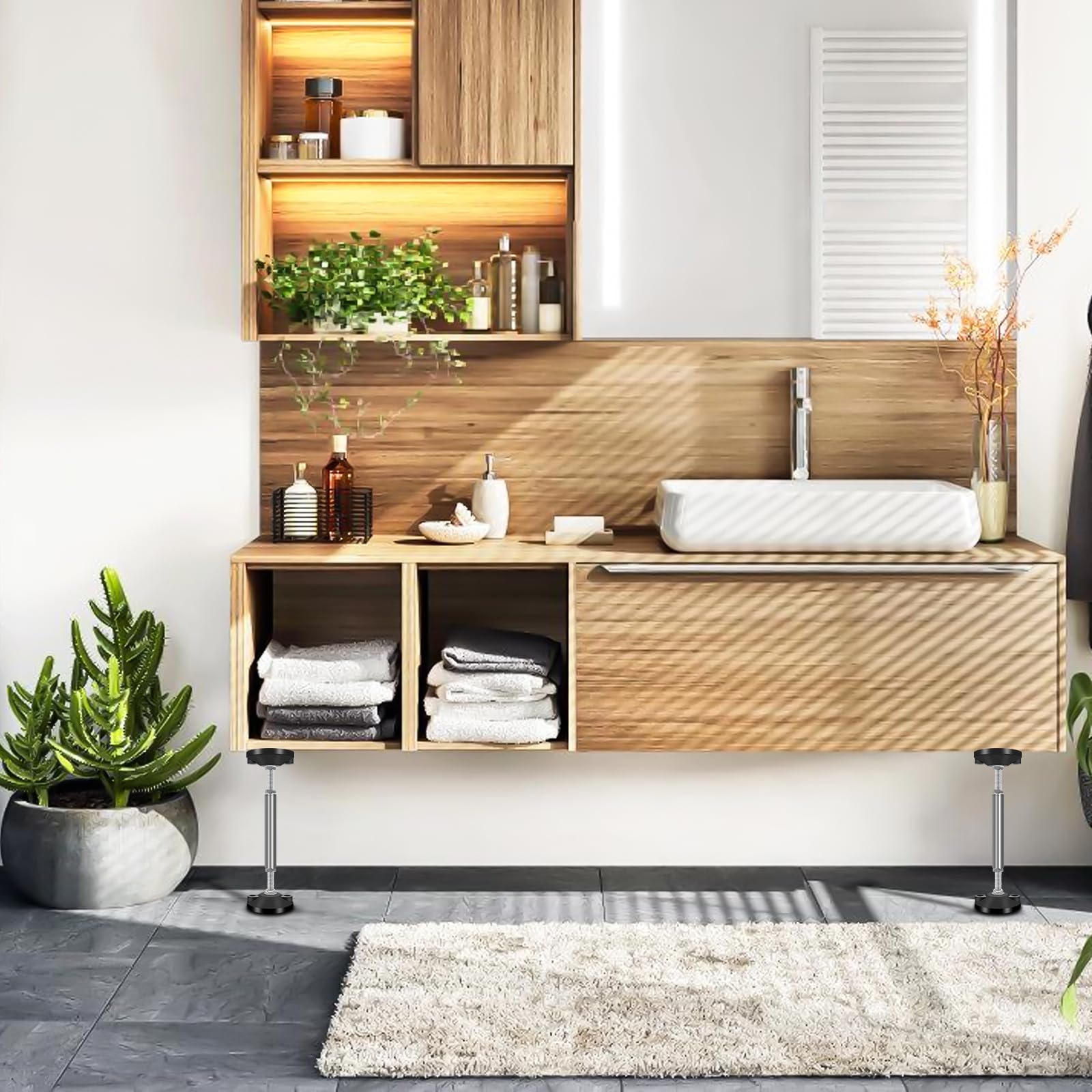 2 Stück Teleskop Stützstange: 30-45cm Verstellbar Badezimmerschrank Montagestütze, unterstützt bis zu 300 kg, Schrank-Hebebügel für Wandschränke Badezimmerschränke TV-Schränke Küchenschränke