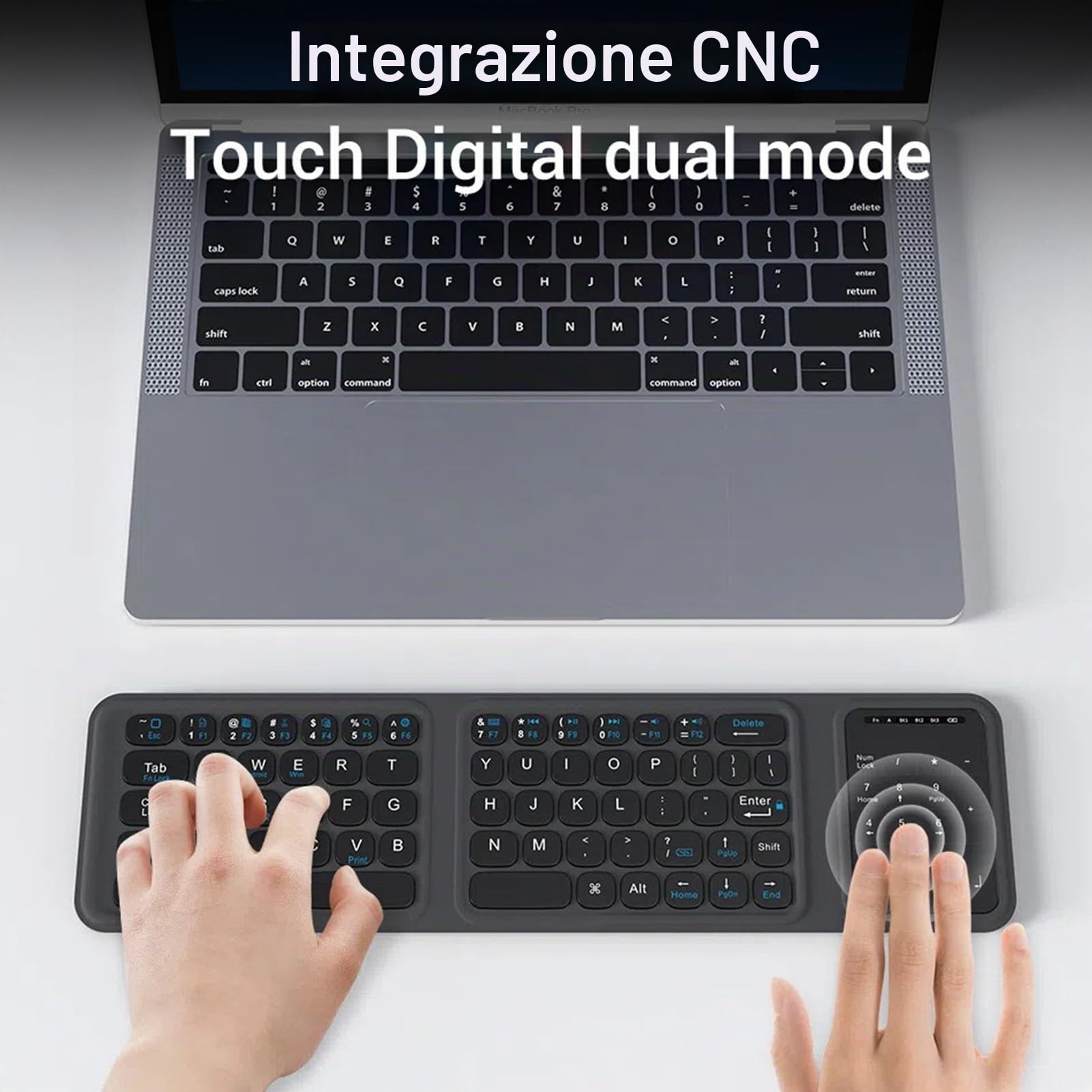 Tosuny Tastiera Bluetooth Pieghevole con Touchpad, Tastiera Wireless Pieghevole con Interruttore a Forbice, Tasto Silenzioso, Tastiere Pieghevoli Tascabili Full Size Ricaricabili per