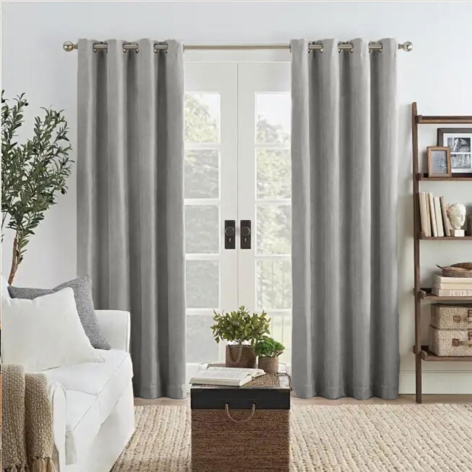 Liujyuan Light Grey Black Out Curtain 115 X 275 Cm Windproof, Rod Pocket, Room Darkening Eyelet Curtain, Window Thermal Insulated Energy For Balcony, Kithcen Window,