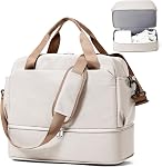Travel Duffel Bag Sports Gym Tote Bag for Women, Weekender Carry on Luggage Bag for Airplanes, Lightweight Overnight Shoulder Bag Waterproof Beach Hospital Bag with Shoes Compartment,E01-Beige Brown