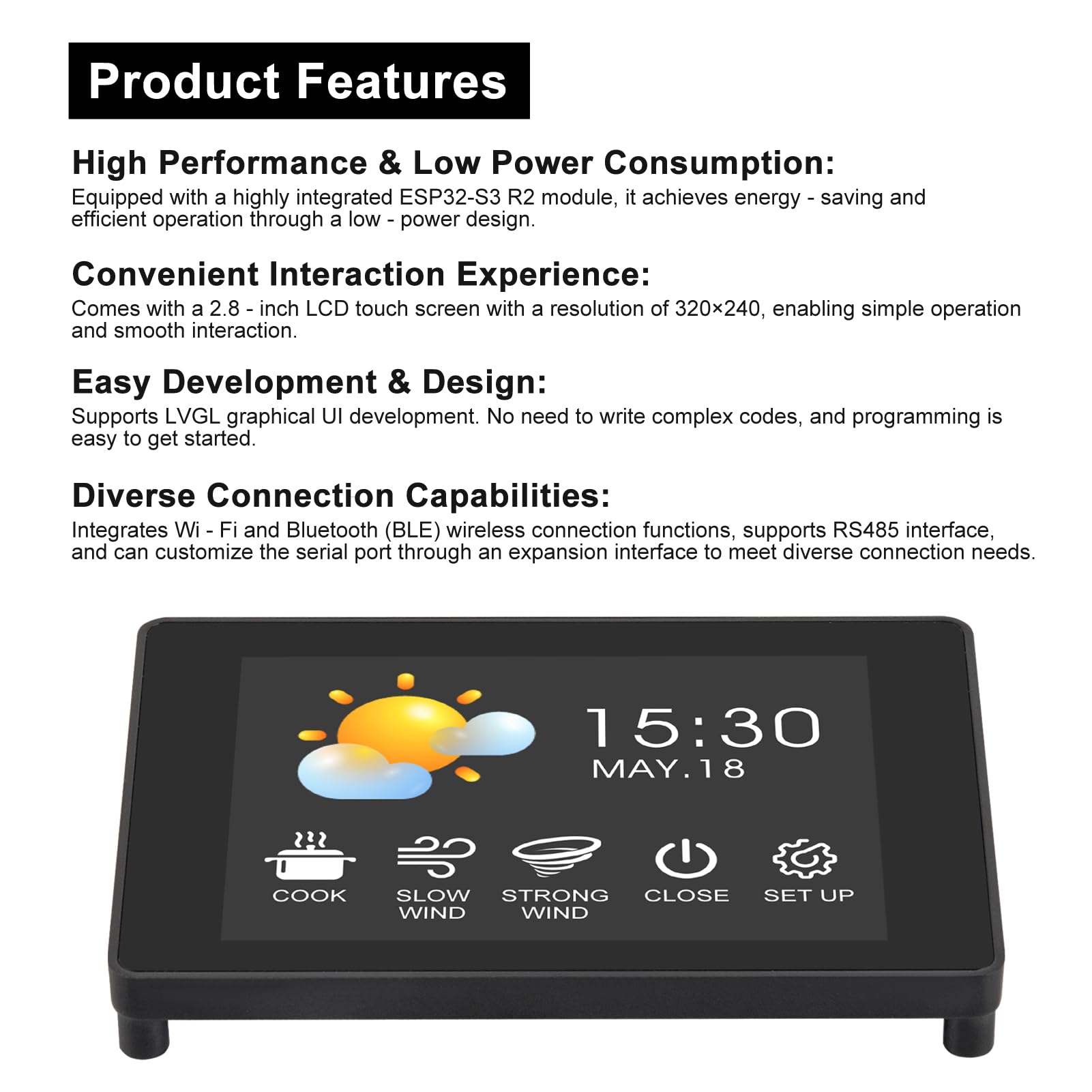Modulo touchscreen ESP32-S3 da 2,8 pollici, Esp32 S3 2,8 pollici 240x320 IPS LCD EPS32 Display con WiFi Bluetooth touch screen capacitivo per Arduino