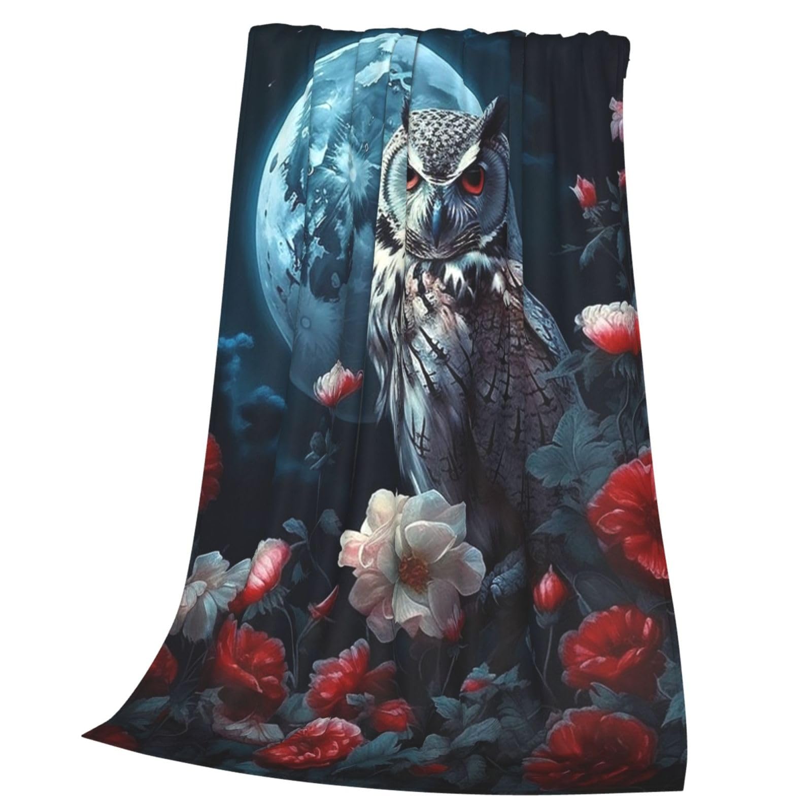Couverture en flanelle douce et grand plaid de lit imprimé fleurs de nuit et hibou haut de gamme
