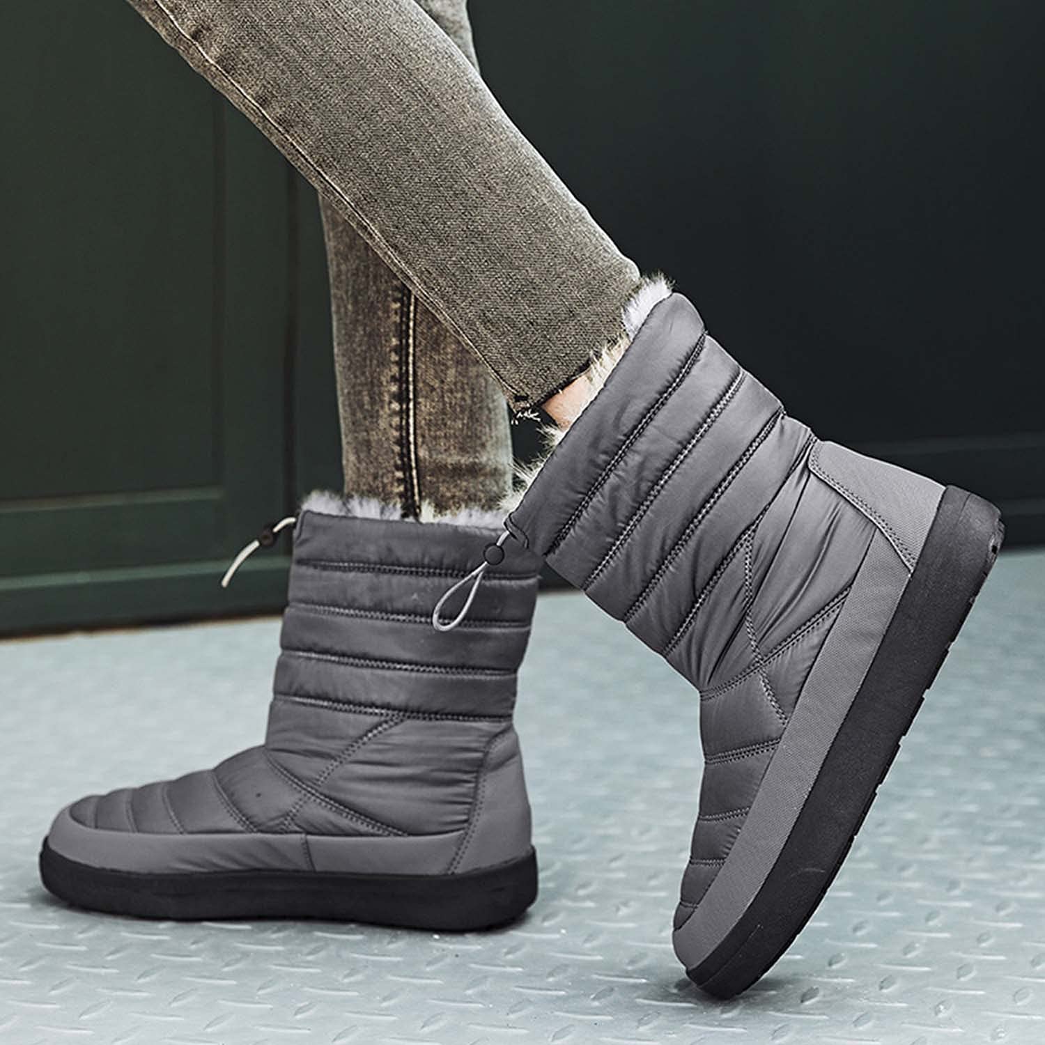Botas de nieve para mujer invierno cálido forro de piel al aire libre sin cordones en botines impermeables zapatillas de deporte, Silver, 39 EU