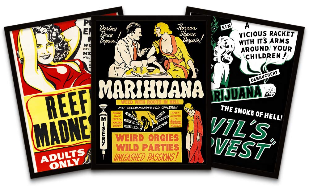 Wee Blue Coo Pack Of 3 Political Drug Abuse Marijuana Weed Weird Framed Wall Art Print Poster Home Decor Premium