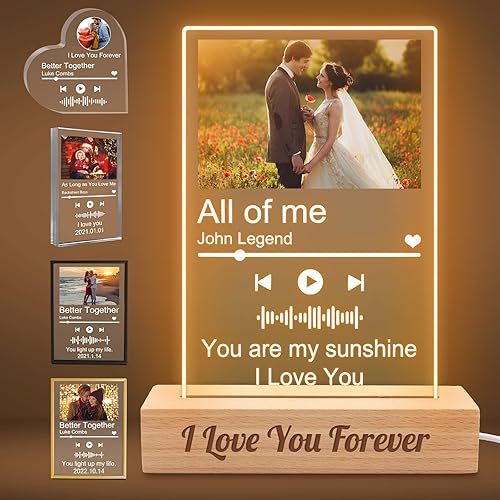 Placas de canción acrílicas personalizadas con foto, placa de música personalizada, marco de fotos, cubierta de álbum personalizada, lámpara de