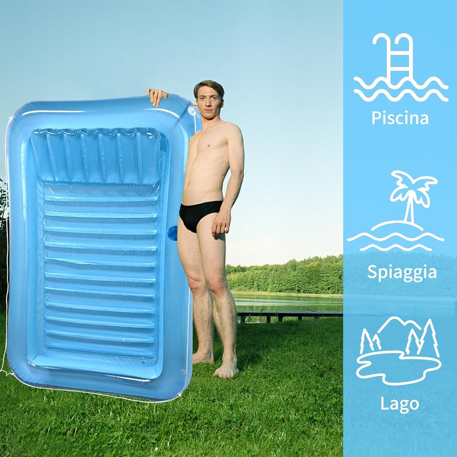 Colchoneta hinchable para piscina para adultos, colchón hinchable gigante, 178 x 114 cm, tumbona hinchable con portavasos