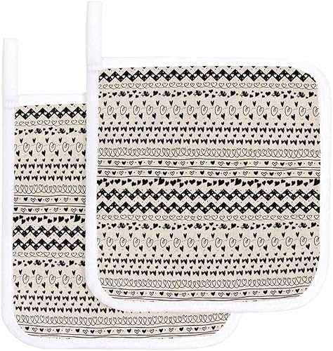 2 Packs Boho Valentines Pot Holders Sets for Kitchen,Oven Pan Plate Bowl Pads Heat Proof Mat with Hanging Loop,Terry Cloth Potholders Soft Grip for