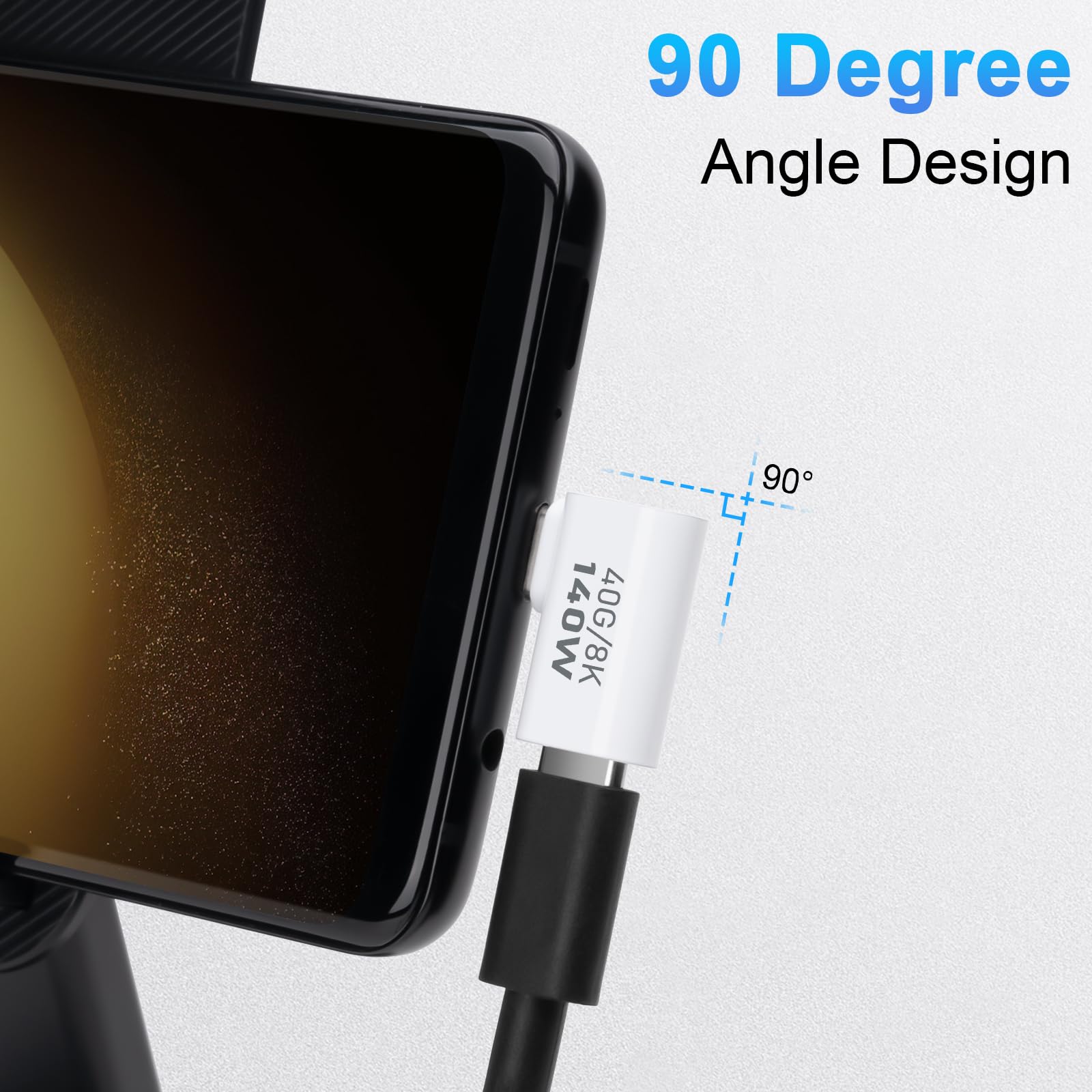 Adapter USB C 40 GB/8K 140 W, adapter USB 4.0 Side Bend typ C PD140W męski na żeński, idealny do MacBooka Pro/Air, Thunderbolt 4/3, HUB USB-C, Magsafe i innych