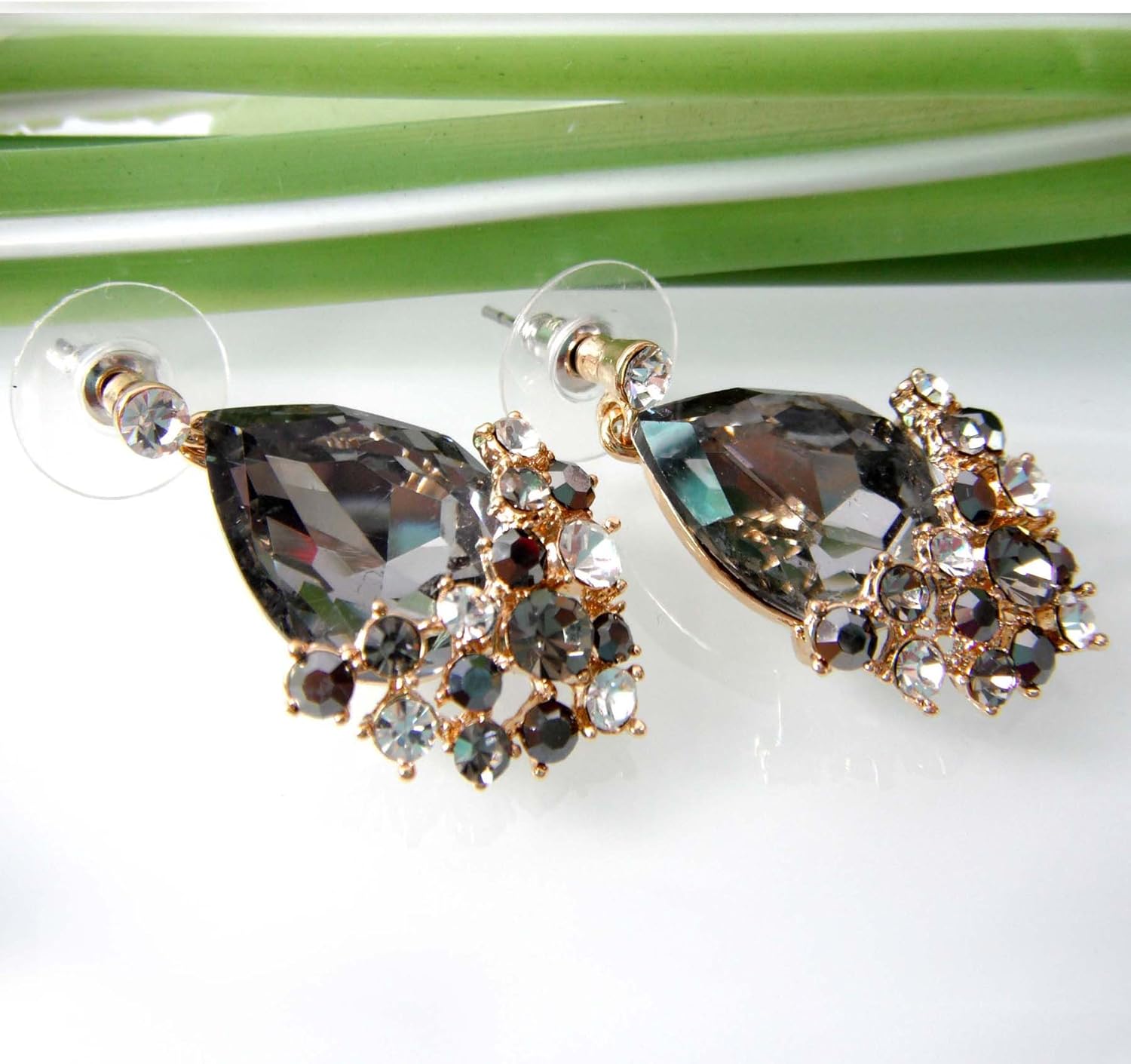 Navachi 18k Gold Plated White Crystal Pear Multi-color Zircon Drop Ear Stud Earrings - Image 4