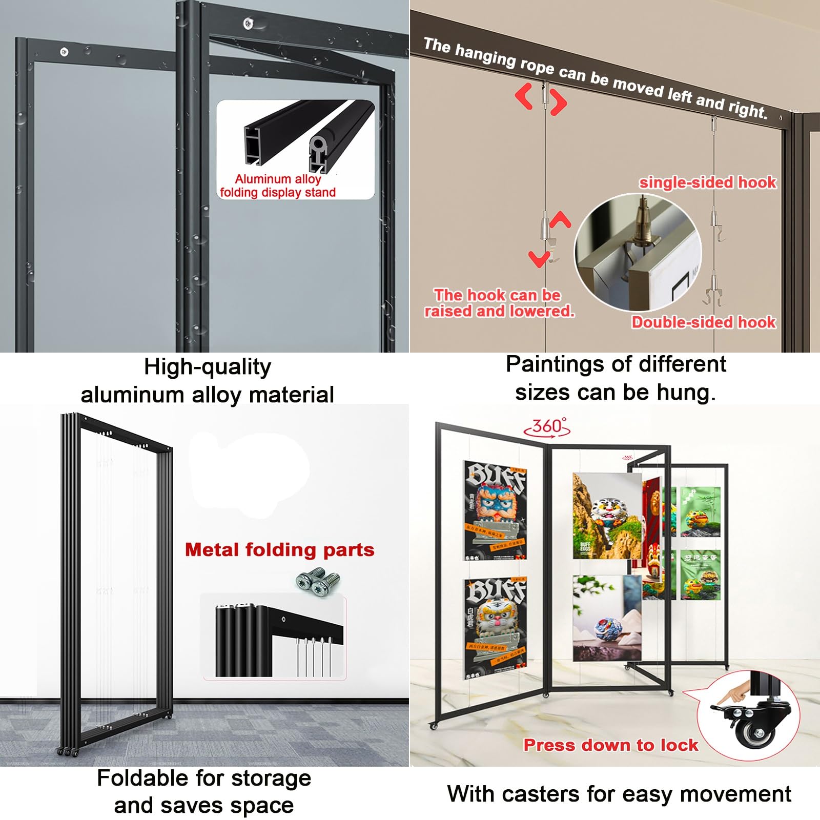 Caballete multifuncional con ruedas, soporte para carteles, 5 piezas, soporte de información para artistas carteles y anuncios, 120 x 220 cm