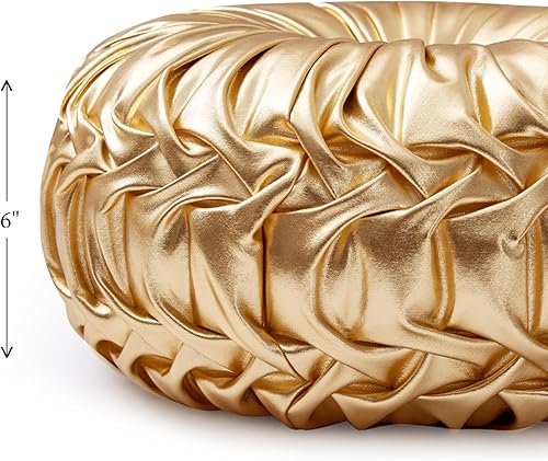 Miniatura 3 de EUCIOR Almohadas Decorativas Doradas, Almohada Circular, Almohadas Decorativas Plisadas de Calabaza Hechas a Mano, Almohadas Doradas, Almohadas