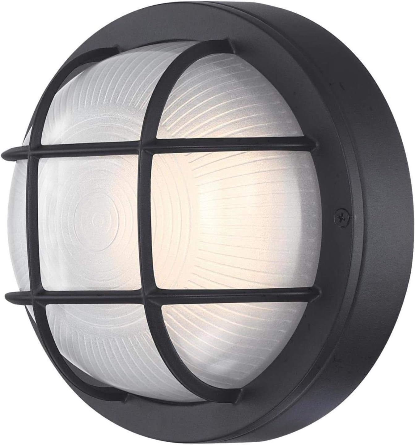 Westinghouse 6114000 Traditional One-Light Dimmable LED Outdoor Wall Light, Textured Black Finish, White Glass