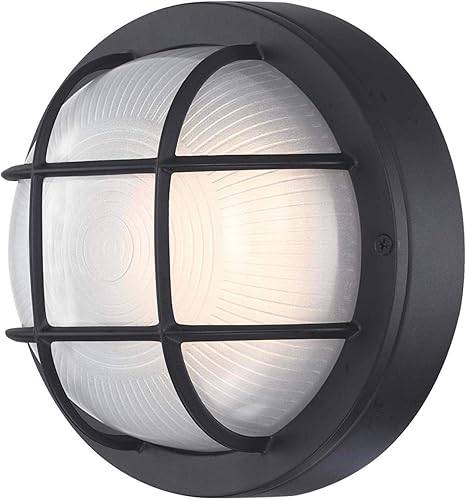 Westinghouse 6114000 Lámpara de pared LED regulable tradicional de una sola luz, acabado negro texturizado, cristal blanco