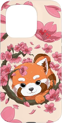 Funda para iPhone 15 Pro Cute Red Panda y Sakura Cherry Blossom