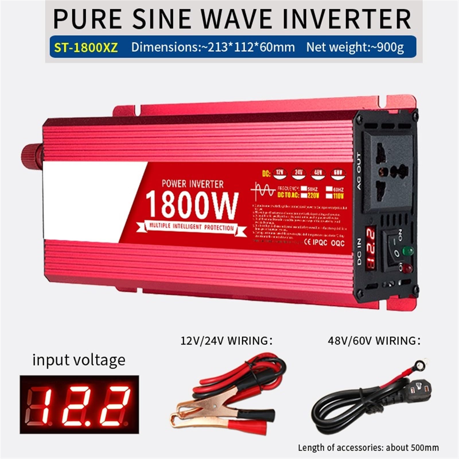 Inverter, Alimentatore for auto mini convertitore CC 12V a onda sinusoidale pura a CA 1600W 0W 3000W 4000W,per viaggi, campeggio, camper e fuori rete(1800W,24V_60HZ)