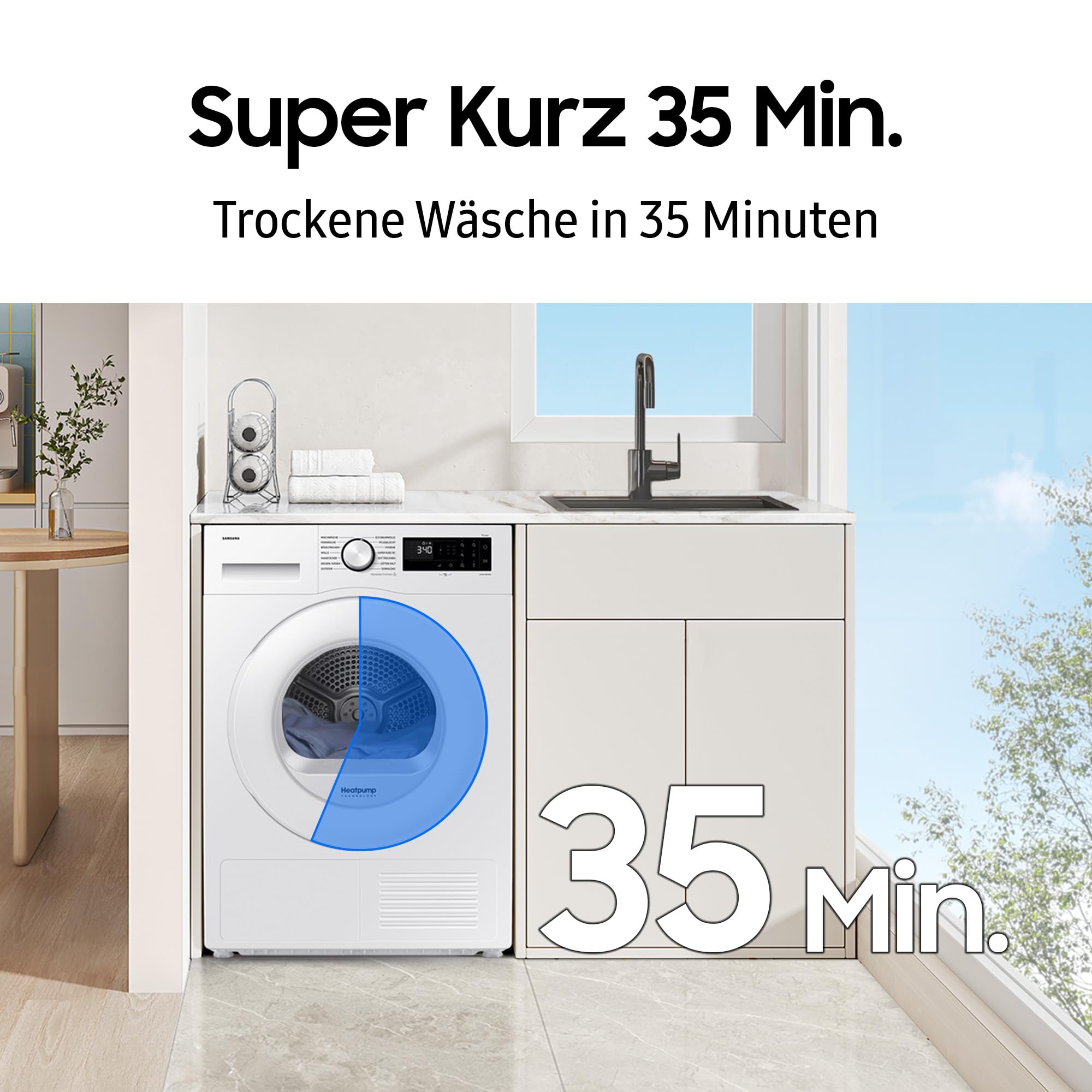 Samsung DV5000D Wärmepumpentrockner 9 kg EEK C LED-Display Optimal Dry SmartThings-App Hygiene-Programm Air Refresh Weiß