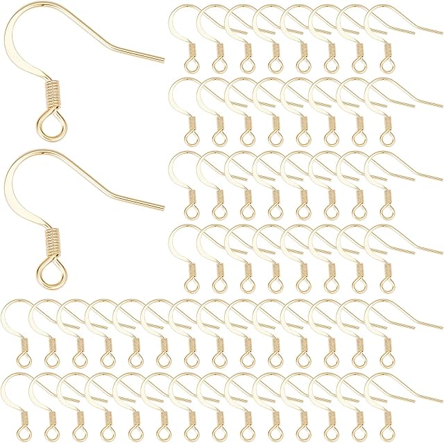 SUNNYCLUE 1 Box 100Pcs 18k Gold Plated Earring Hooks French Ear Hooks Fish Hook Earrings Ear Wires Fishhook Earring Findings for jewellery Making Adult DIY Dangle Earrings Craft Accessories Supply