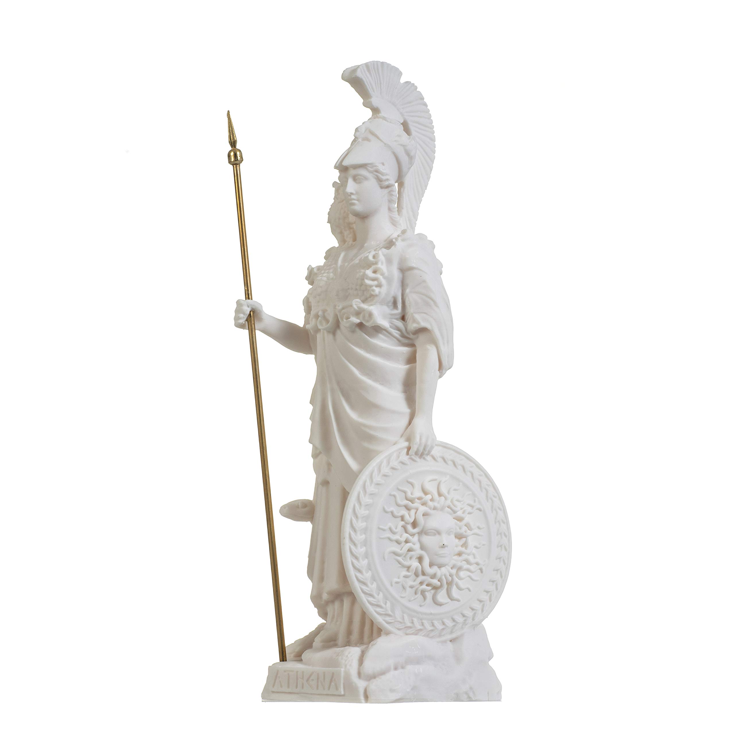 Atena Dea Greca con Gufo e Scudo Con Medusa Statua Di Alabastro 26,6 cm